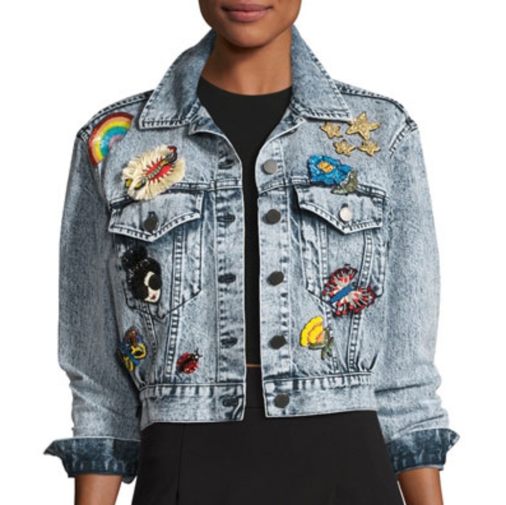 BNWT Alice Olivia Pinned Cropped Denim Jacket